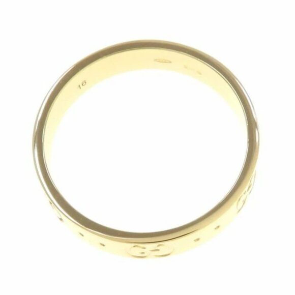 GUCCI GG Logo Band Ring size US7.5 18k Yellow Gold Auth #0354F - Picture 3 of 6